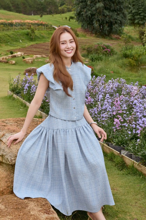 Sixdo Light Blue Woven Flared Skirt